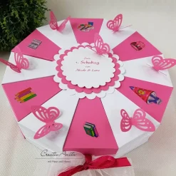 Best Schachteltorte Torte Dunkelrosa-Weiß Schulanfang Geldgeschenk Gutscheinverpackung Kinder Einschulung