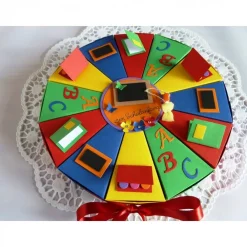 Sale Schachteltorte zur Einschulung, erster Schultag, Geldgeschenktorte, Gastgeschenktorte 23cm Ø, in Regenbogenfarben Kinder Einschulung