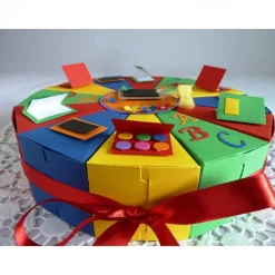 Sale Schachteltorte zur Einschulung, erster Schultag, Geldgeschenktorte, Gastgeschenktorte 23cm Ø, in Regenbogenfarben Kinder Einschulung