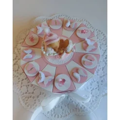 Geldgeschenke|IdeenOase Schachteltorte/Geldgeschenk/Verpackung zur Geburt/Taufe/Baby Shower in rosa/weiß mit 23 cm Ø