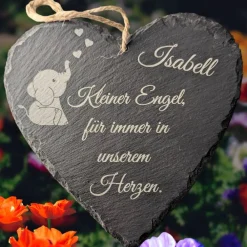 Discount Schieferplatte Herz, Grabschmuck personalisiert, Gedenktafel, Bärchen mit Herz 10cm-25cm Gedenksteine