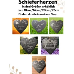 Outlet Schieferplatte Herz, Grabschmuck personalisiert, Gedenktafel, Bärchen mit Herz Gedenksteine