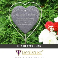 Online Schieferstecker mit Herzrahmen / Andenken Schiefer Trauergeschenk Grabschmuck Grabstecker Gravur Grabdeko Beerdigung Gedenksteine