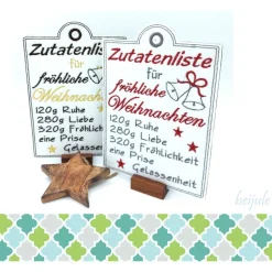 Geschenkeanhänger|beijule Schild /Anhänger Weihnachtsrezept