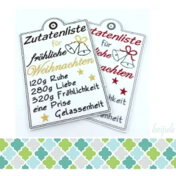 Geschenkeanhänger|beijule Schild /Anhänger Weihnachtsrezept