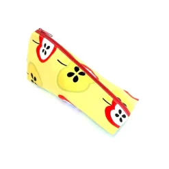 Discount Schlampermäppchen, Federmäppchen gelb mit Äpfel, dreieckig Kinder Federmäppchen