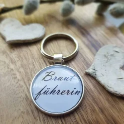 Schlüsselsanhänger Brautführerin oder BrautfühHochzeit schwarz weiß Cabochon silberfarbe Fassung 25mm lustiges Geschenk Accessoires