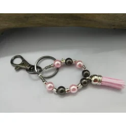 Accessoires|derWolltiger Designs Schlüssel-/Taschenanhänger Tropfenform, Rosa-Grau, personalisierbar
