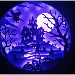 Deko Halloween|Flockiplotti Schöne Lampe mit 3D Bild Halloween inkl. Farbwechsel Shadowbox.
