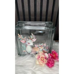 Sale Schöne Spardose mit Rehe Motiv Glasbaustein Glasbaustein-Spardose Geschenke