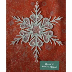 Hot Schneeflocke mit Stern und Herzen, cremeweiß , gestickt in Lace-Stickerei Weihnachtsdeko