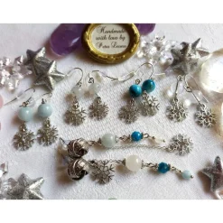 Weihnachtsaccessoires|Atelier Petra Leona SCHNEEFLOCKEN-Ohrringe AQUAMARIN APATIT JADE Edelstein Geburtsstein MÄRZ WASSERMANN FISCHE JUNGFRAU WAAGE Winter Schmuck