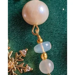 Weihnachtsaccessoires|Atelier Petra Leona SCHNEEFLOCKEN-Ohrringe MONDSTEIN Welo-OPAL PERLE Geburtsstein JUNI OKTOBER KREBS Winter Braut Schmuck teilw. vergoldet