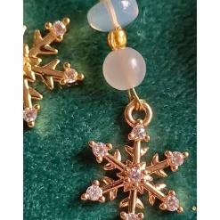 Weihnachtsaccessoires|Atelier Petra Leona SCHNEEFLOCKEN-Ohrringe MONDSTEIN Welo-OPAL PERLE Geburtsstein JUNI OKTOBER KREBS Winter Braut Schmuck teilw. vergoldet