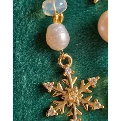 Weihnachtsaccessoires|Atelier Petra Leona SCHNEEFLOCKEN-Ohrringe MONDSTEIN Welo-OPAL PERLE Geburtsstein JUNI OKTOBER KREBS Winter Braut Schmuck teilw. vergoldet