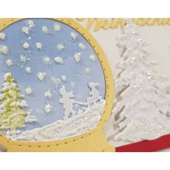 Weihnachtskarten|Rosarium Schneekugel Kinder Schlitten weiß gold Weihnachtskarte