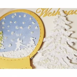 Weihnachtskarten|Rosarium Schneekugel Kinder Schlitten weiß gold Weihnachtskarte
