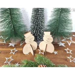 Weihnachtsdeko|Hübsches Aus Holz Schneemann aus Holz, steckbar (2er-Set)