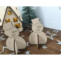Weihnachtsdeko|Hübsches Aus Holz Schneemann aus Holz, steckbar (2er-Set)