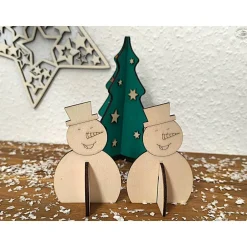 Weihnachtsdeko|Hübsches Aus Holz Schneemann aus Holz, steckbar (2er-Set)