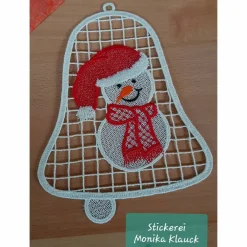 Schneemann in Glocke, gestickt Weihnachtsdeko