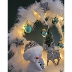 Outlet Schneemann mit Reh in Eisblau / Silber , Sofortkauf, Geschenk, Weihnachten Kerzen & Beleuchtung