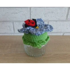 Clearance Schönes Glas mit Schraubverschluss, gehäkelter Blume und Marienkäfer (blau) Geschenke