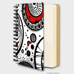 Papier & Schreibwaren|grafisch-studio Schreibwaren-Geschenkset "Kreise", Notizblock, Lesezeichen, Kunstkarte, Handgemachte Kreativität für jeden Anlass