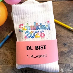 Best Schulkind 2026 Socken, Wasserfarben Stil, Tennissocken, Personalisierbar, Strümpfe, Geschenkidee Einschulung Kinder Einschulung