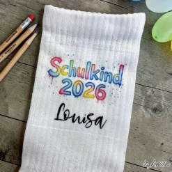 Best Schulkind 2026 Socken, Wasserfarben Stil, Tennissocken, Personalisierbar, Strümpfe, Geschenkidee Einschulung Kinder Einschulung