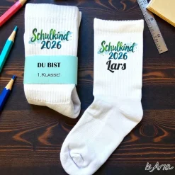 Schulkind 2026 Socken,Tennissocken, Personalisierbar, Strümpfe, Geschenkidee Einschulung Kinder Einschulung