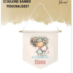 Best Schulkind Deko Leinwandbanner personalisiert - Einhorn Mädchen 1 Kinder Einschulung