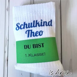 Einschulung|IsAria Schulkind Socken,Tennissocken, Personalisierbar, Strümpfe, Geschenkidee Einschulung