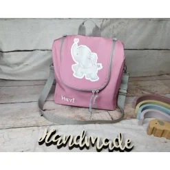 Kinderrucksack|Nähtante Christina Schultertasche, Kitatasche, Rucksack, Musikbox-Tasche, Elefant, rosa