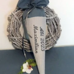 Discount Schultüte Abi 2023 personalisierte Stofftüte mit Namen Geschenk Abiturient Schulabschluss Waffelpique Bachelor Studium Kinder Schultüten