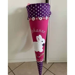 Discount Schultüte aus Stoff bestickt Kuschelhase, Namen und Datum 70cm Rohling Kinder Schultüten