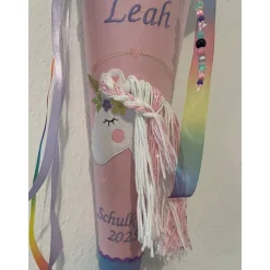 Best Schultüte aus Stoff bestickt mit einem Einhorn 3D, Namen und Datum 70cm Rohling Kinder Schultüten