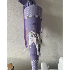 Best Schultüte aus Stoff bestickt mit einem Einhorn 3D, Namen und Datum 70cm Rohling Kinder Schultüten