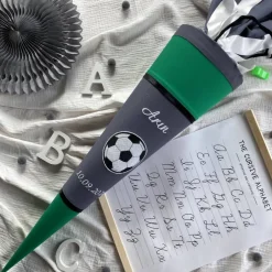 Clearance Schultüte aus Stoff mit Fussball, passend zum Schulranzen, mit Namen, 70 cm, inclusive Papprohling Kinder Schultüten