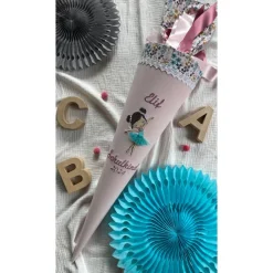 Clearance Schultüte Ballerina für Mädchen mit 3D Elementen, Pastell, mit Namen und Datum, 70 cm Kinder Schultüten