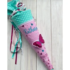 Schultüten|TigaLovesYou Schultüte Einschulung 2022 3D-Schmetterling Mint Rosa