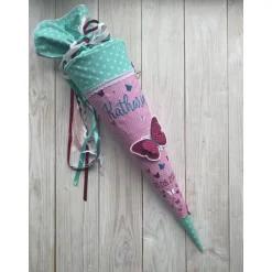 Schultüten|TigaLovesYou Schultüte Einschulung 2022 3D-Schmetterling Mint Rosa