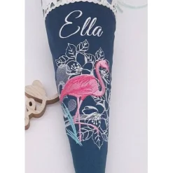 Best Schultüte Flamingo auf dunkelgrün / Schultüte aus Stoff / Eukalyptus Kinder Schultüten