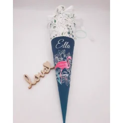 Best Schultüte Flamingo auf dunkelgrün / Schultüte aus Stoff / Eukalyptus Kinder Schultüten