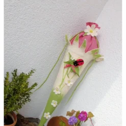 Clearance Schultüte gefilzt Filzschultüte mit Marienkäfer Filzblumen für Mädchen Kinder Schultüten