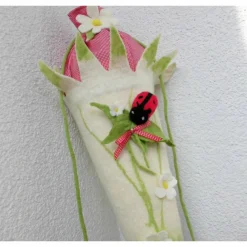 Clearance Schultüte gefilzt Filzschultüte mit Marienkäfer Filzblumen für Mädchen Kinder Schultüten