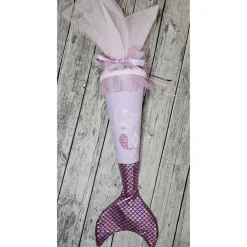 Schultüte Meerjungfrau aus Stoff / 70cm für Mädchen I Mittelteil lila I mit Schwanzflosse rosa Kinder Einschulung