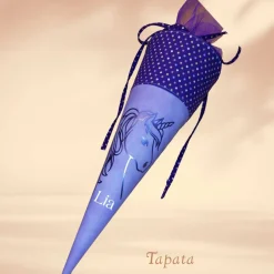 Schultüten|Tapata Design Schultüte mit Namen / Vorschultüte mit Namen, Geschwister Schultüte - Einhorn lila
