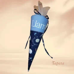 Schultüten|Tapata Design Schultüte mit Namen / Vorschultüte mit Namen, Geschwister Schultüte - Weltraum blau