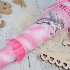 Schultüten|Nähwerkstatt by Juli-Anne Schultüte Stoff + Tüll Alicorn Pegasus rosa Pink  Tüll  70cm 85cm   *personalisierbar und mit Kisseninlet